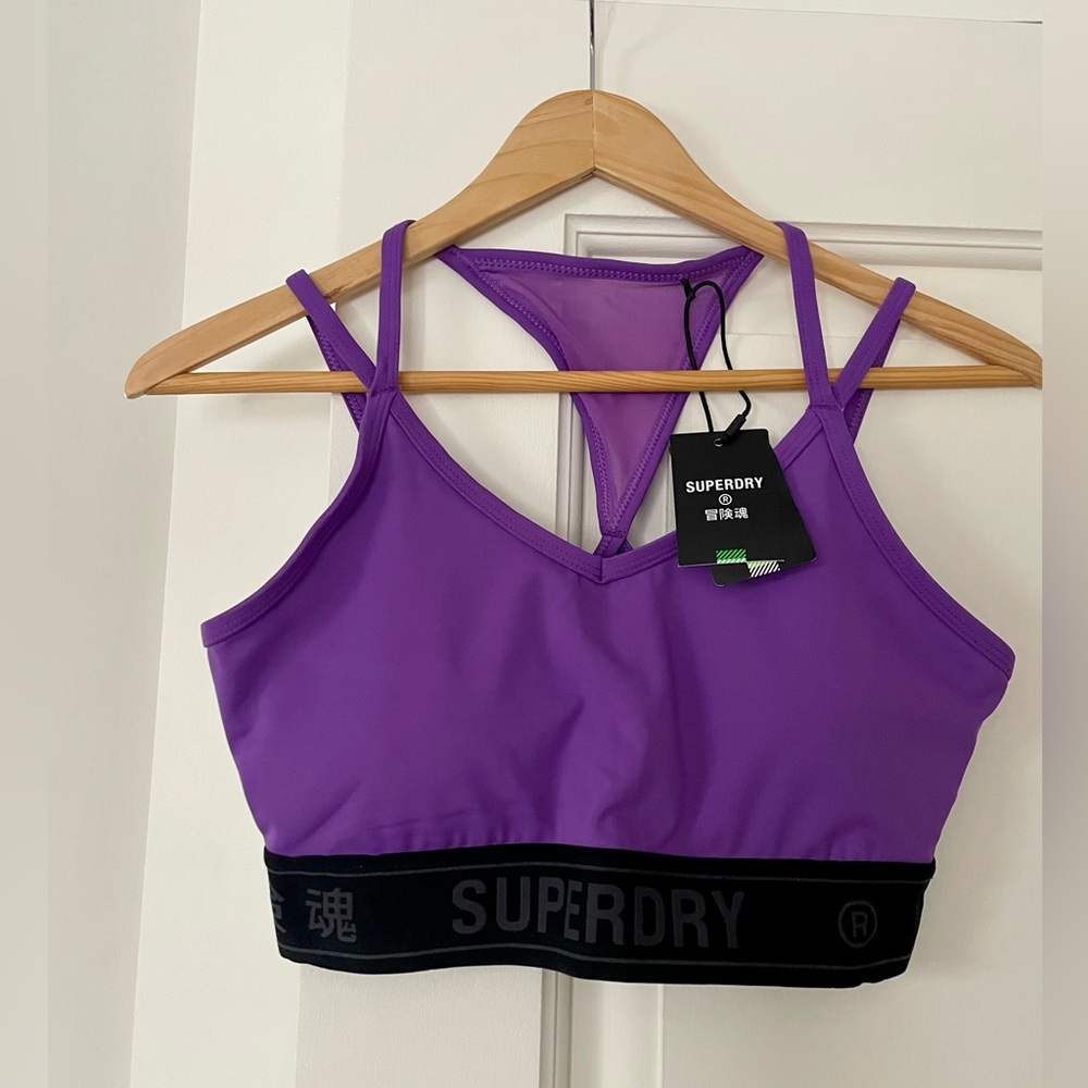 💜NWT Superdry Sports Bra, Electric Purple, Size S / XS